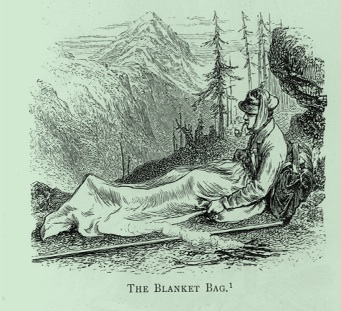 Old engraving of a bivouac with a blanket bag