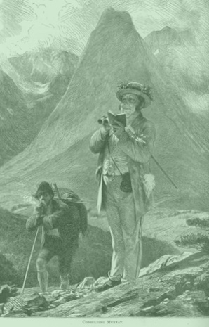 Old engraving of a mountain trip